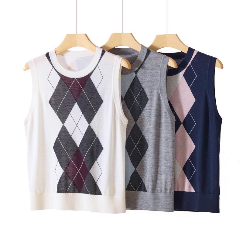 Women'S Diamond Cardigan Vest Vest Sweater Spring New Knitted Vest Vest Bottoming Shirt