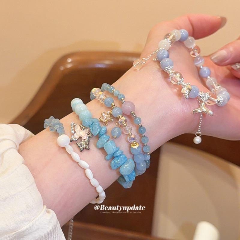 Aquamarine Fresh Zircon Flower Crystal Beaded Bracelet Light Luxury Premium Bracelet Bracelet Exquisite Niche Jewelry