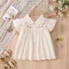 Kids 100% Cotton Fly Ruffle Sleeve Blouse 2-8 Years Floral Embroidery Doll Collar Girls Button Shirt Summer Casual Tops