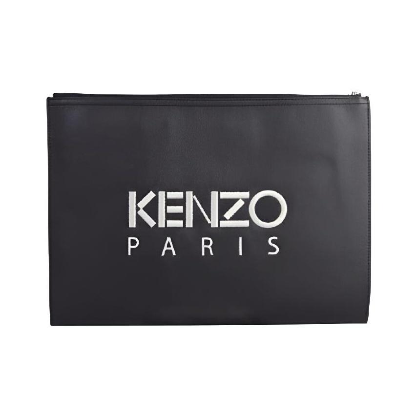Kenzo Classic Tiger Head Logo Embroidered Leather Clutch Men Clutch Black FA55PM322-L49-99C