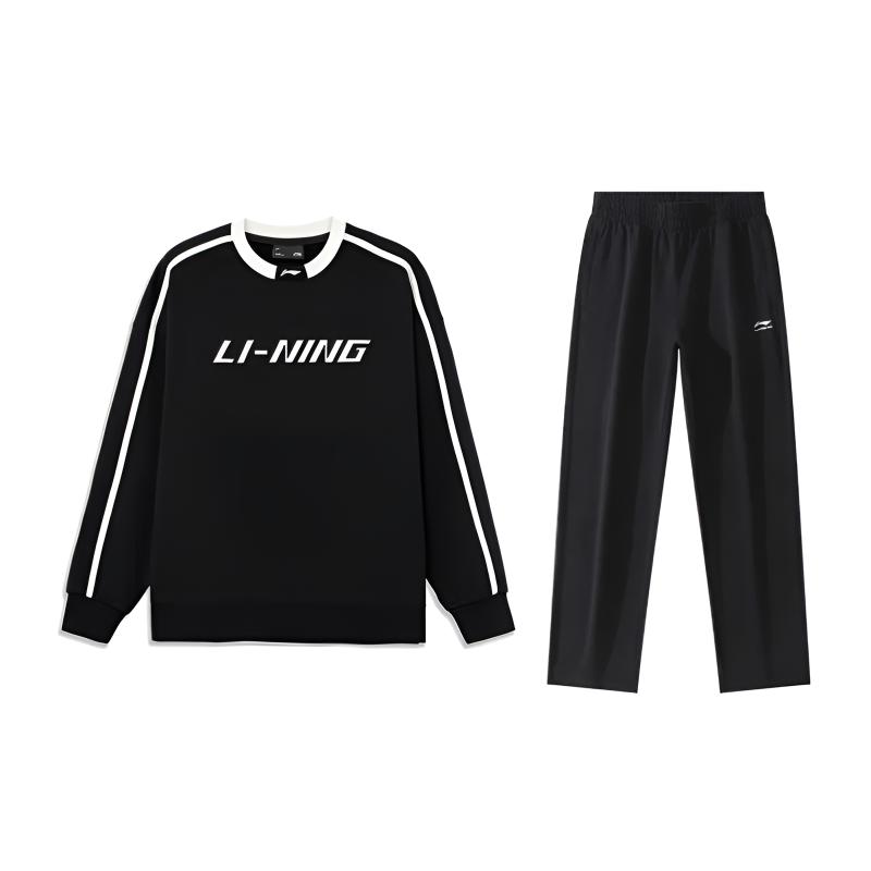 

Li Ning Logo Letter Print Fashion Soft Loose Versatile Round Neck Pullover Casual Sports Suit Unisex suit AWDU941-1-AKL03-1 S