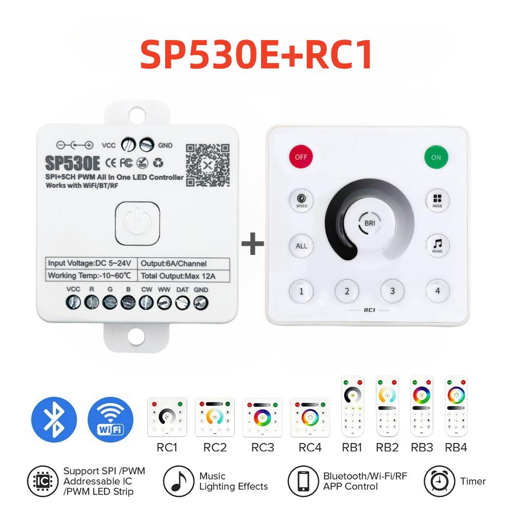 SP530E All In One LED Controller WM-RC1 Single channel remote control 5CH PWM SPI Pixels For LED Strip WS2812B RGB RGBW