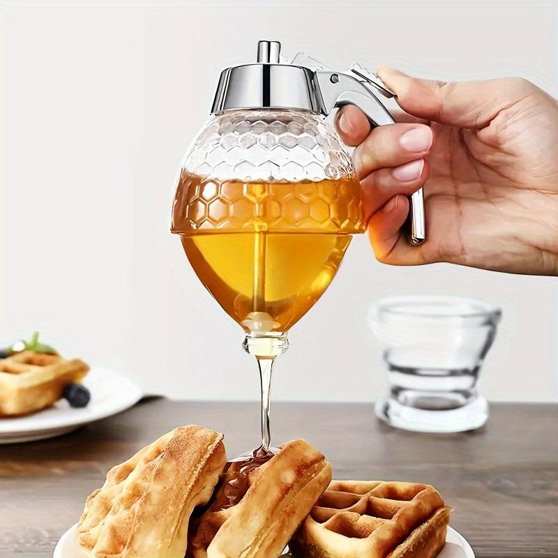 Tropffreier Honigspender aus Glas – Wunderschöner Topf in Wabenform und Ahornsirupspender – Tolles Bienendekor und Ständer – Honigglas 1pc orange
