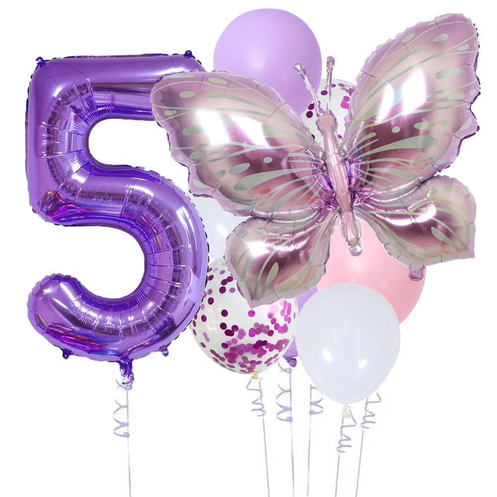 10pcs Purple Butterfly 40inch Number Balloon Set Large Colorful Butterfly Foil Ballon Baby Shower Birthday Party Christmas Decor