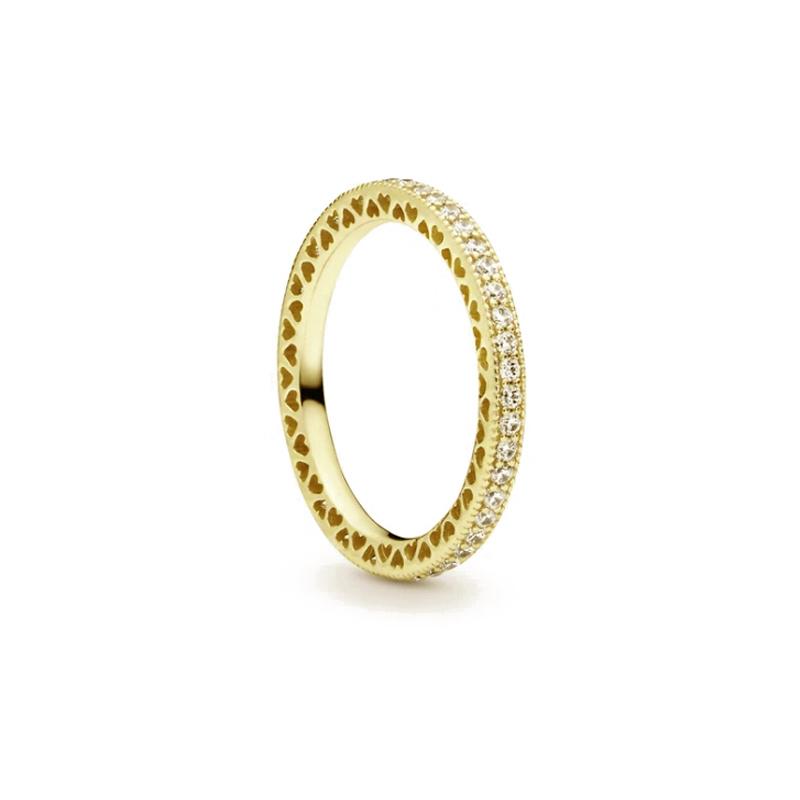 925 Sterling Silver Gilding Rings Gold Color Sparking Popular LOVE Wedding Ring Certified Women Engagement Jewelry Anniversary
