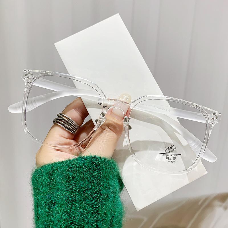 Hanfeng Tr90 Large Frame Anti-Blue Glasses Frame, Men'S And Women'S Plain Square Frame Retro Flat Glasses 1123T