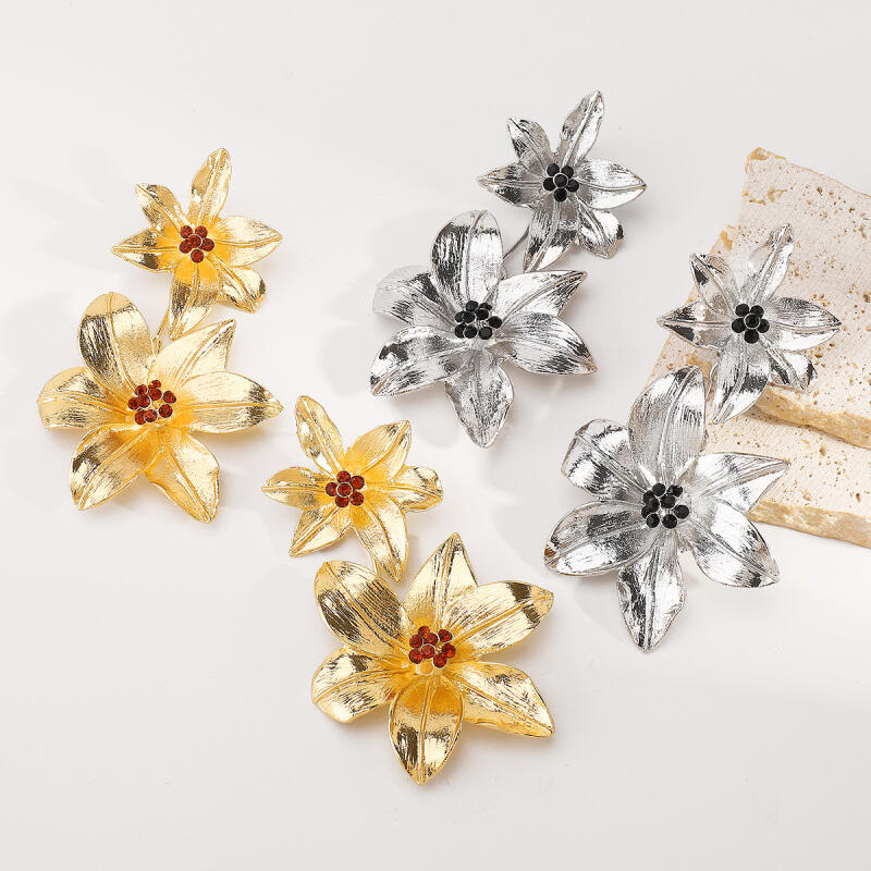 Bohemian Double Layer Metal Large Flowers Stud Earrings for Women Exaggerated Fashion Gold Silver Color Dangle Earrings Jewelry