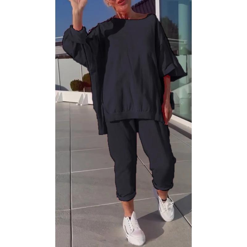 QICED Women's Fashion Casual Long Sleeve O-Neck Pants Suits