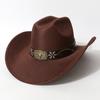 Unisex Western Cowboy Hat with a Unique Flat Top, Rolled Edges, Wide Brim, Felt Material, Paired with a Cowhide Belt, Suitable for Horseback Riding