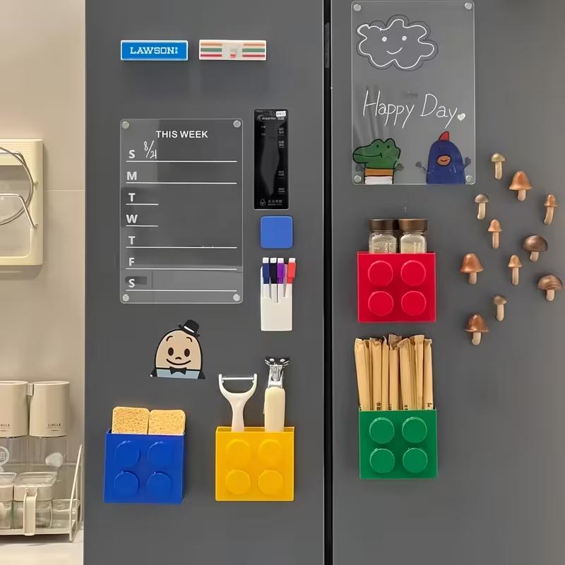 Building Blocks Refrigerator Magnetic Absorption Box Plastic Straw Holder Fridge Side Storage RackHome Decor