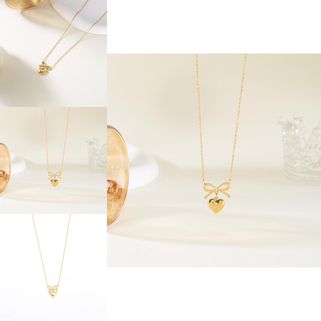 Elegante herzförmige Anhängerkette mit Schmetterlingsschleifendesign aus Edelstahl für den täglichen Gebrauch