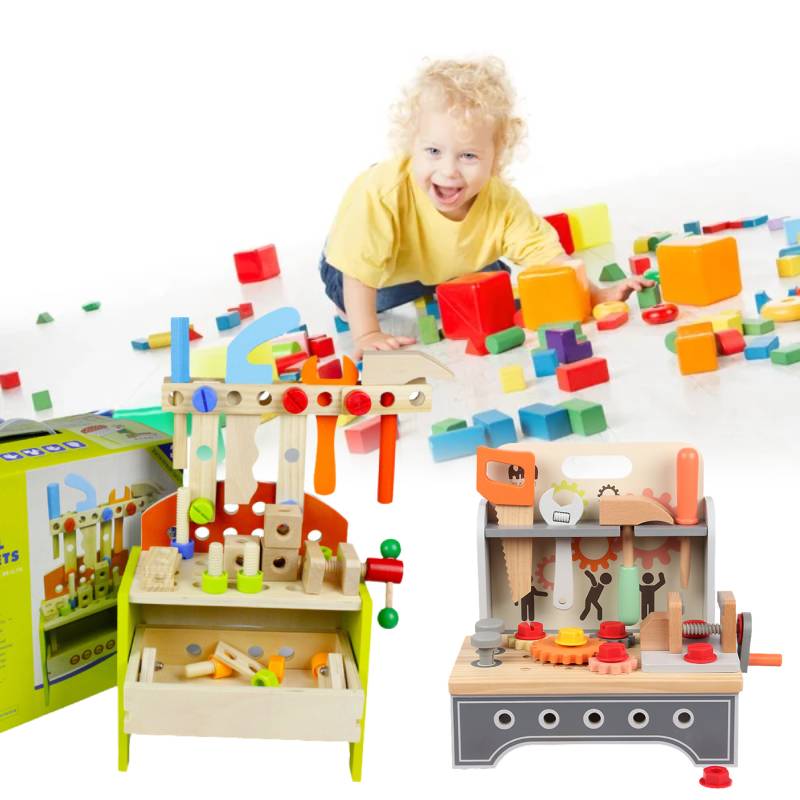 Wooden Children Table Top Work Bench Tools Set Toy Kids Puzzle Hands On Games