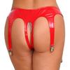 Women Patent Leather Underwear Glossy Thong Garter Clips Open Crotch Design Club Lingerie Night Out