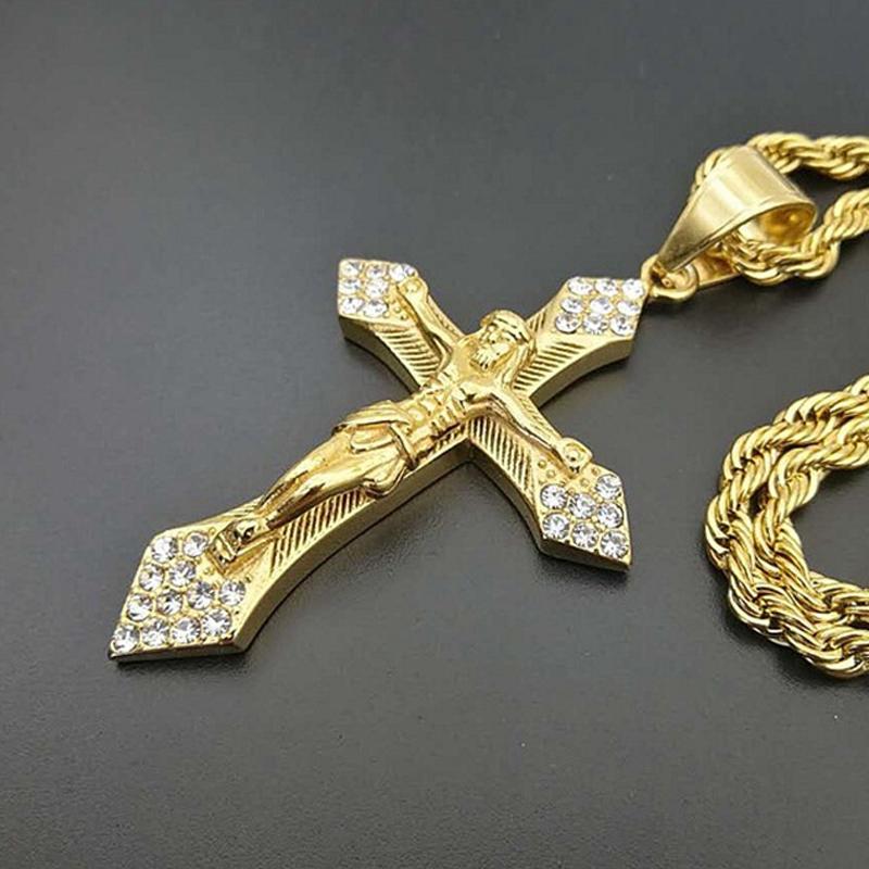Jesus Cross Pendant Necklaces for Women Gold Color Zircon Christians Necklace Party Jewelry Girls Accessories