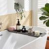 Extendable Bathtub Tray Caddy,Plastic Bathtub Storage Shelf for Shampoo,Books Drinks,Kitchen Dish Drying Rack,Kitchen Bathroom Accessory,White/Black