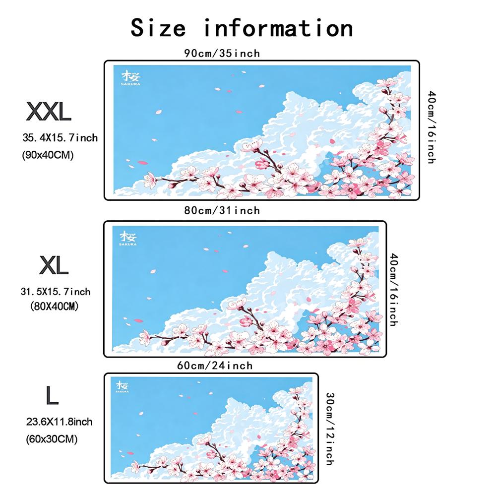 Cherry Blossom Theme MousePad Large Computer Office Game Table Mat Rubber Anti-slip Stitched Keyboard Mat 90x40 XXL Desk Pad