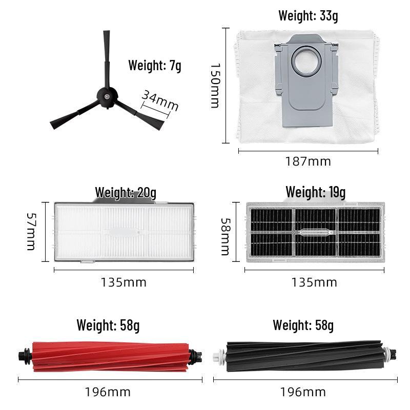 Stone Sweeping Robot S8 Pro Ultra/G20: Roller Brush, Side Brush, Filter, Mop, Dust Bag