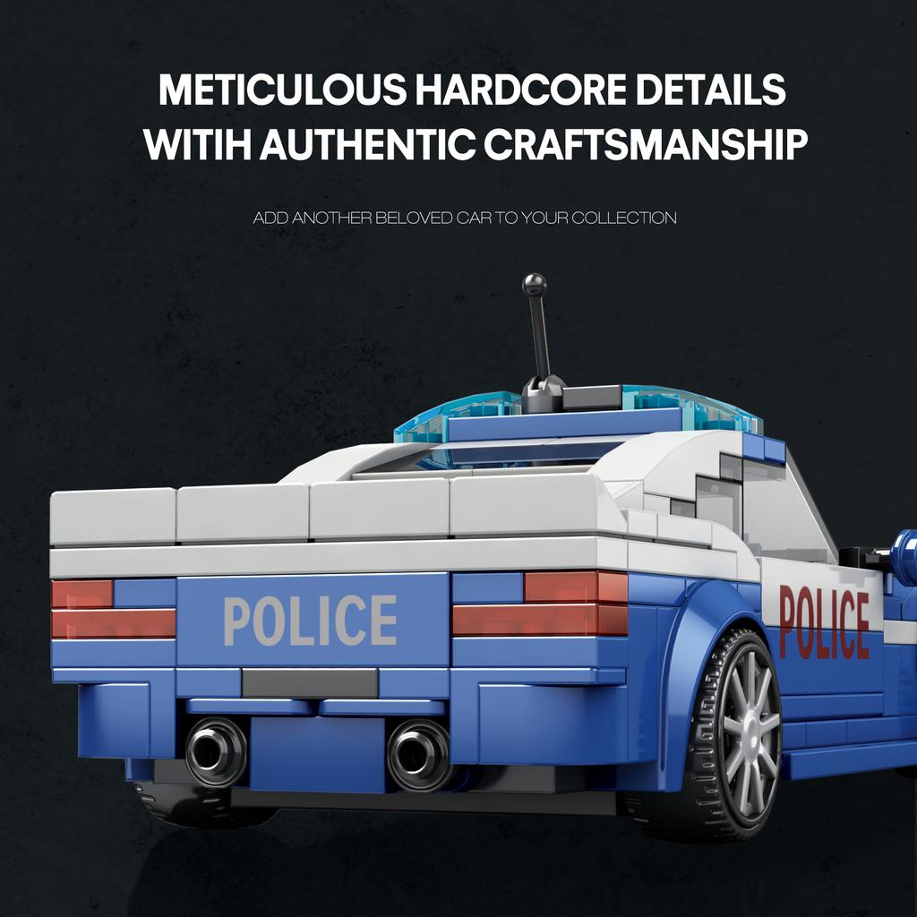 Non-Toxic 313Pcs Blue Police Car Toy Building Blocks 1:24 Model Car Bricks Desktop Decoration Puzzle Assembly Toys For Kids Holiday Gifts