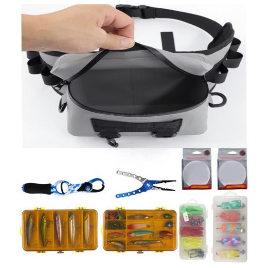 Waterproof Fishing Waist Bag with Rod Holder Adjustable Strap Portable Outdoor Fishing Accessories Organizer Fanny Pack Chest Sling Pouch