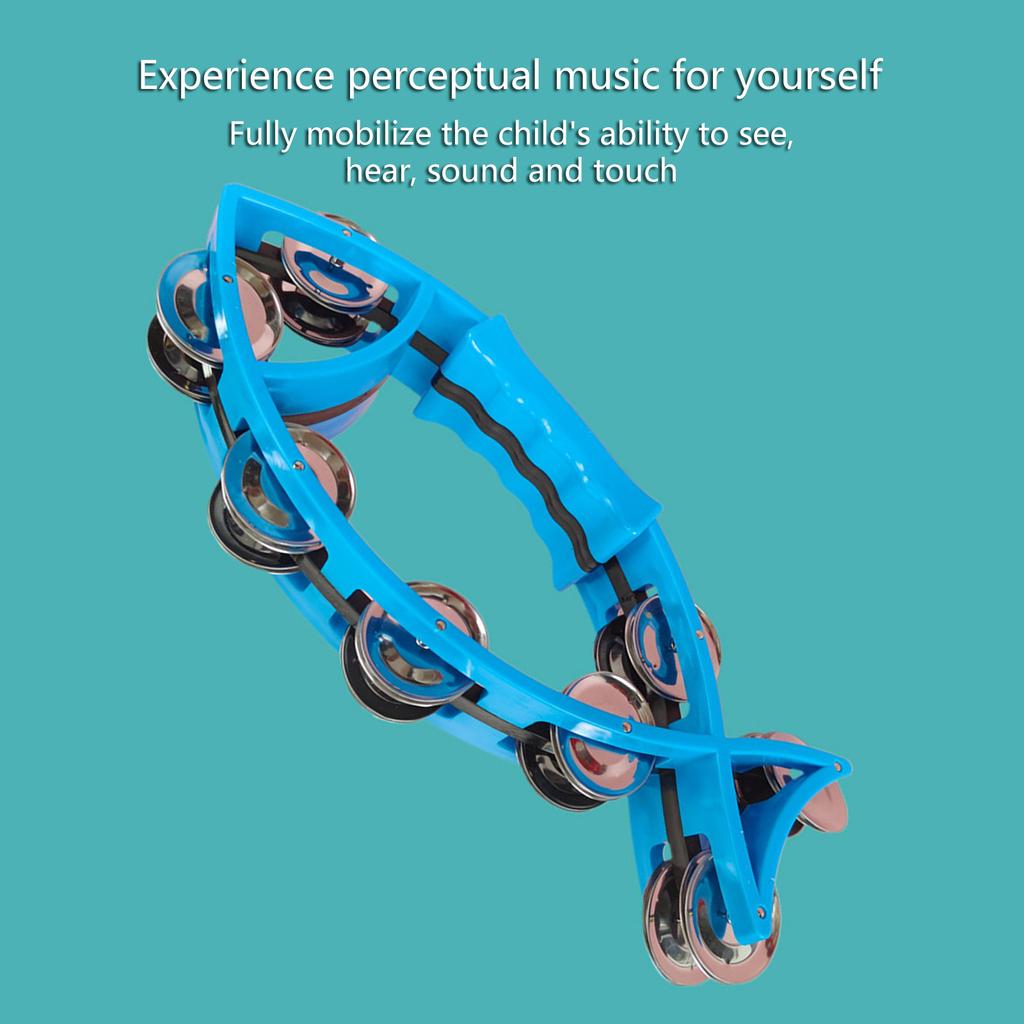 Double Row Tambourines Fish Shaped Handbell Half Moon Tambourine Musical Instrument for Adults Kids Church Bars