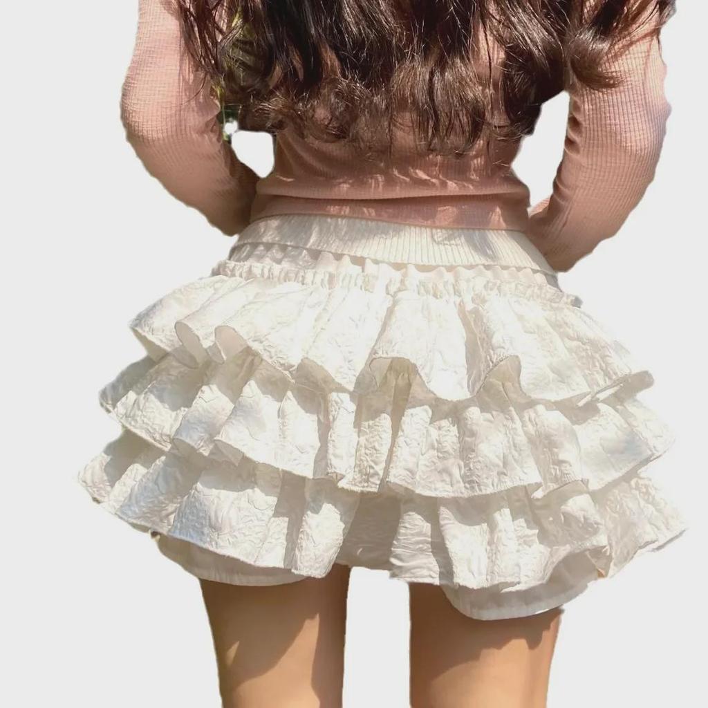 Gonna Corta a Palloncino Vita Alta Dimagrante Stile Coreano da Donna - Corta Principessa Doppio Strato