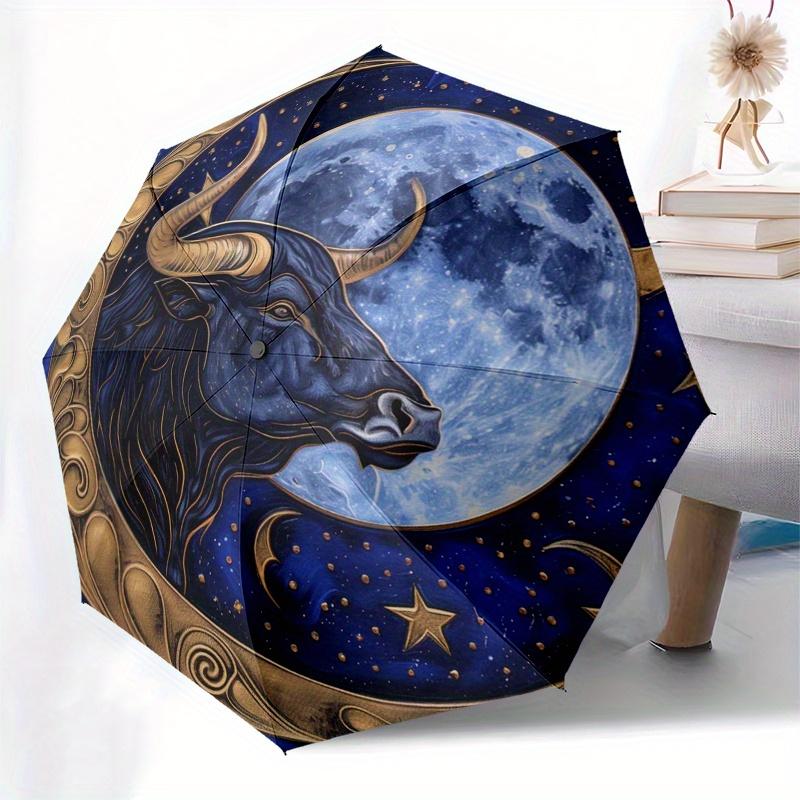 Golden Bull Moon Zodiac Art Print: Celestial Decor for Your SpaceUmbrella, Portable 3-Fold Compact Umbrella for Men & Women Gift