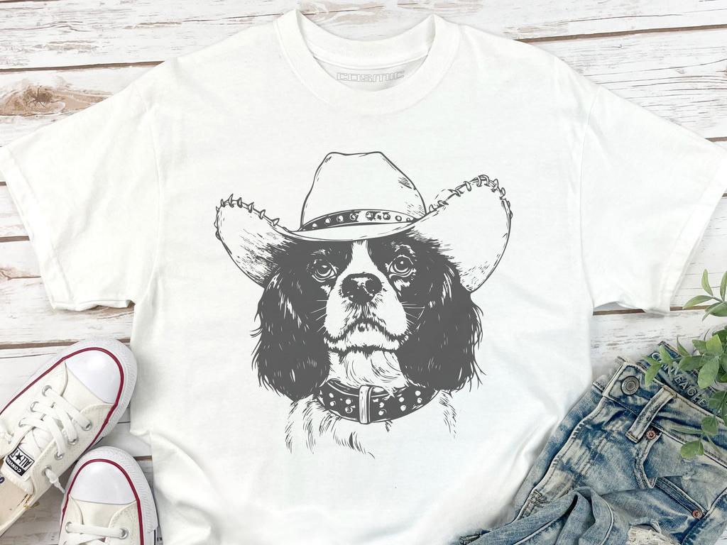 Cowboy Cavie Dog Shirt - Great Gift for Cavie Lovers In Western Cavie Style, Cavalier King Charles Spaniel Cowboy, Cavie Wild West Ranch