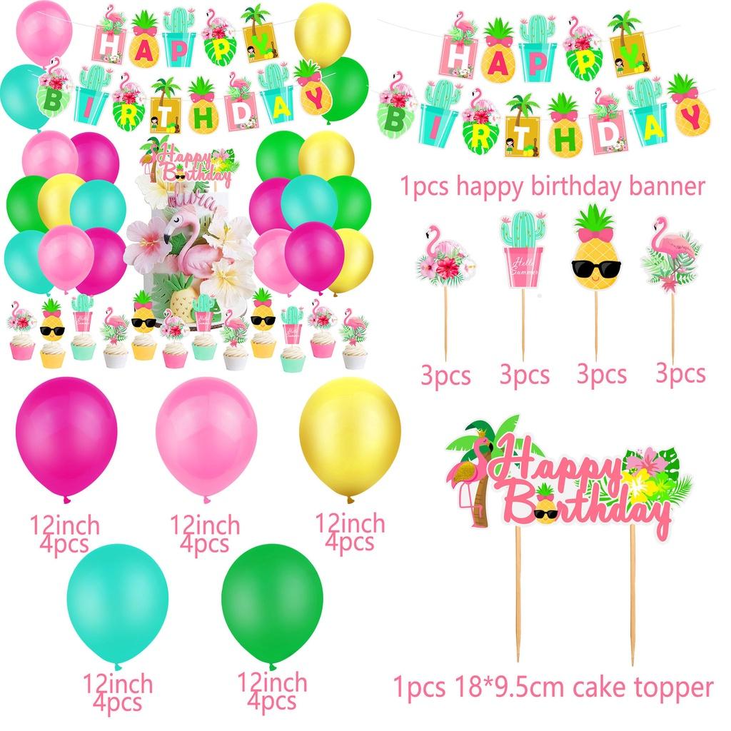 Vibrant Hawaiian Flamingo Cactus Pineapple Coconut Balloon Decoration For Festive Parties