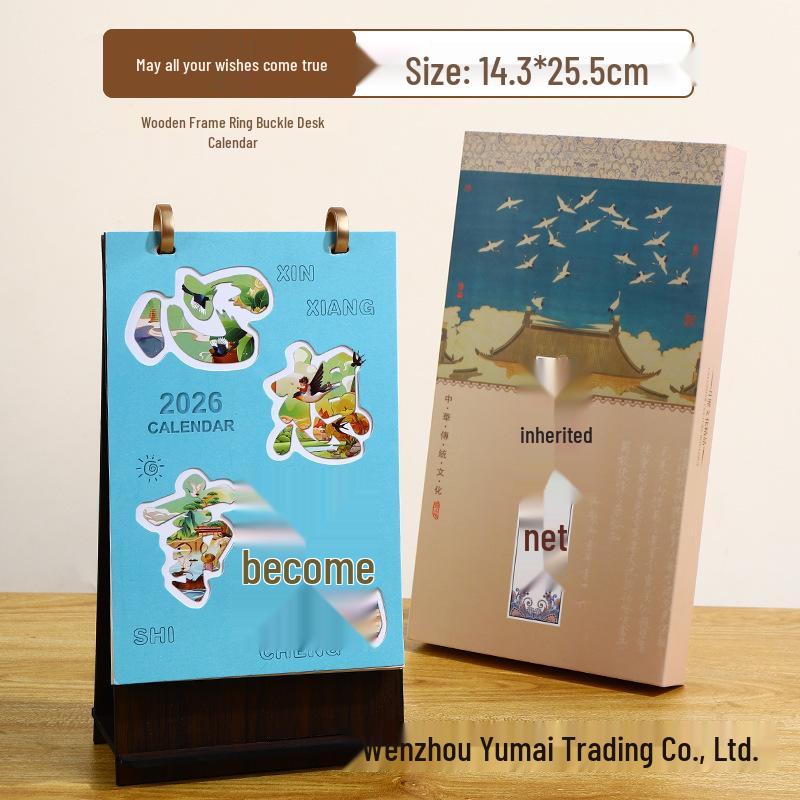 2026 Wooden Desk Calendar & 3D Hollow Pen Holder - Creative Desktop Ornament & Monthly Check-In Calendar