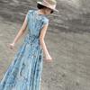 Lanser 2026 Summer French Floral Tie-Waist Sleeveless Dress
