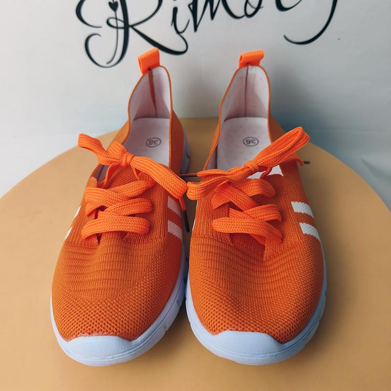 Mesh Knitted Striped Flats Shoes for Women 2024 Summer Lace Up Casual Sneakers Woman Breathable Soft Sole Loafers