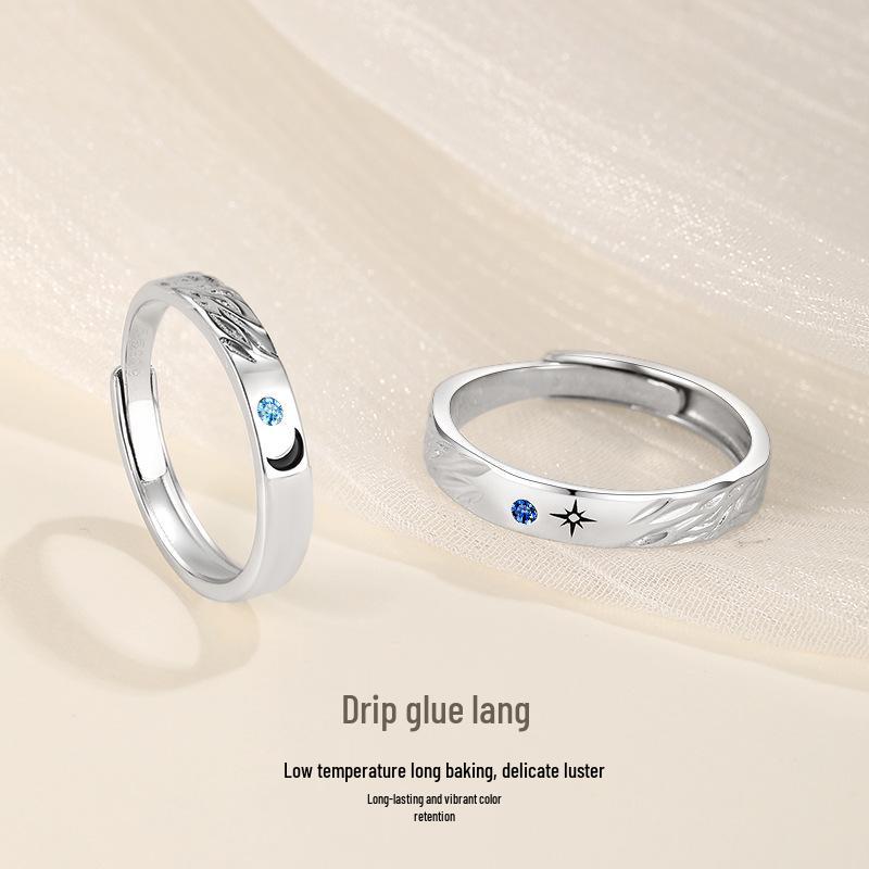 Original Design 999 Sterling Silver Galaxy Couple Rings - Romantic Qixi Gift for Students