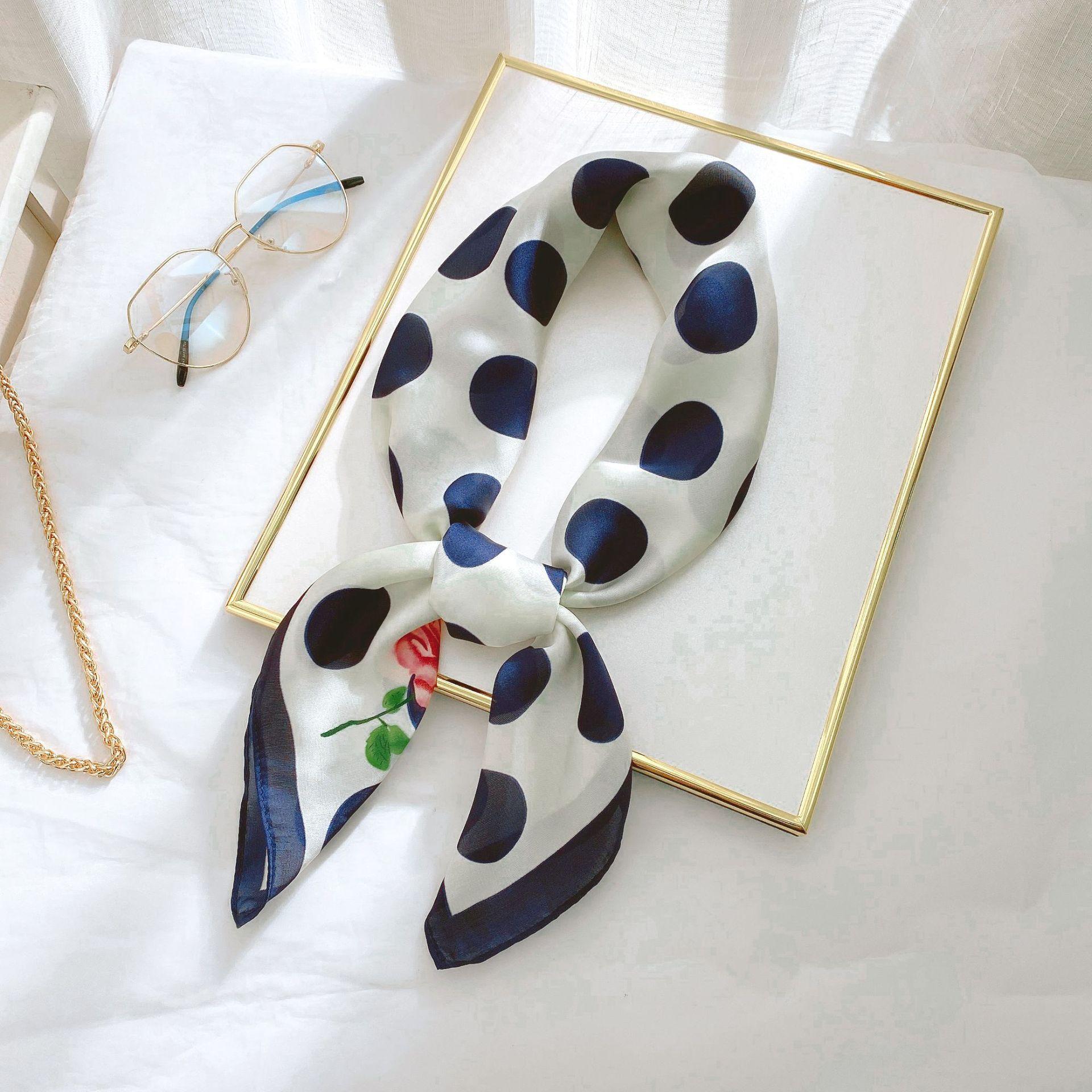 Полосатый шелковый шарф-повязка для волос 70*70CM . — фото 8