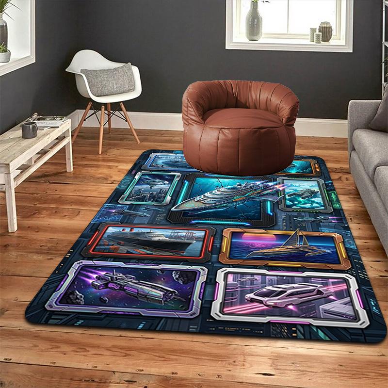 Futuristic Maritime Vehicles Pattern Rug Floor Mat for Living Room or Bedroom Soft and Comfortable Carpet a Gift for Birthday and Holiday.