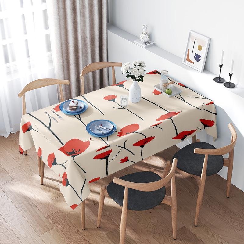 Moderne BloementafelkleedRode Klaprozen Patroon voor Eetkamer Decor Wasbare Keukendoek Linnen Omkeerbaar Huisdecoratie 200x145cm