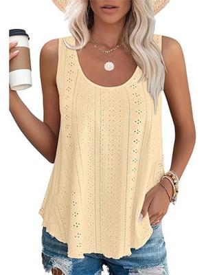 Women's Sleeveless T Shirt Hollow Out Tops Solid Round Neck Summer