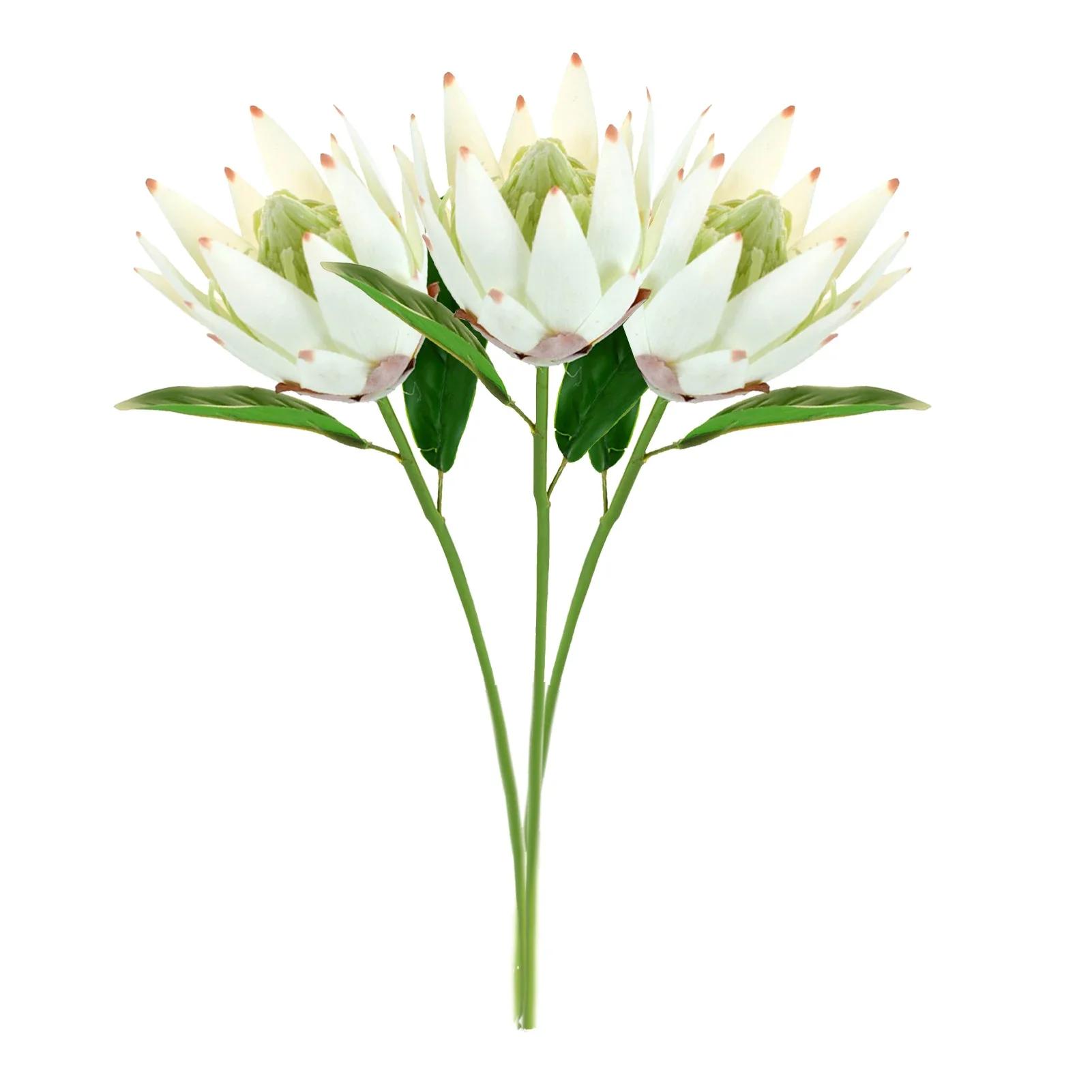 3pcs Simulated Flocking Emperor Flower Vintage Bride King Floral Artificial Plant Flower Arrangement Wedding Decoration Bouquet