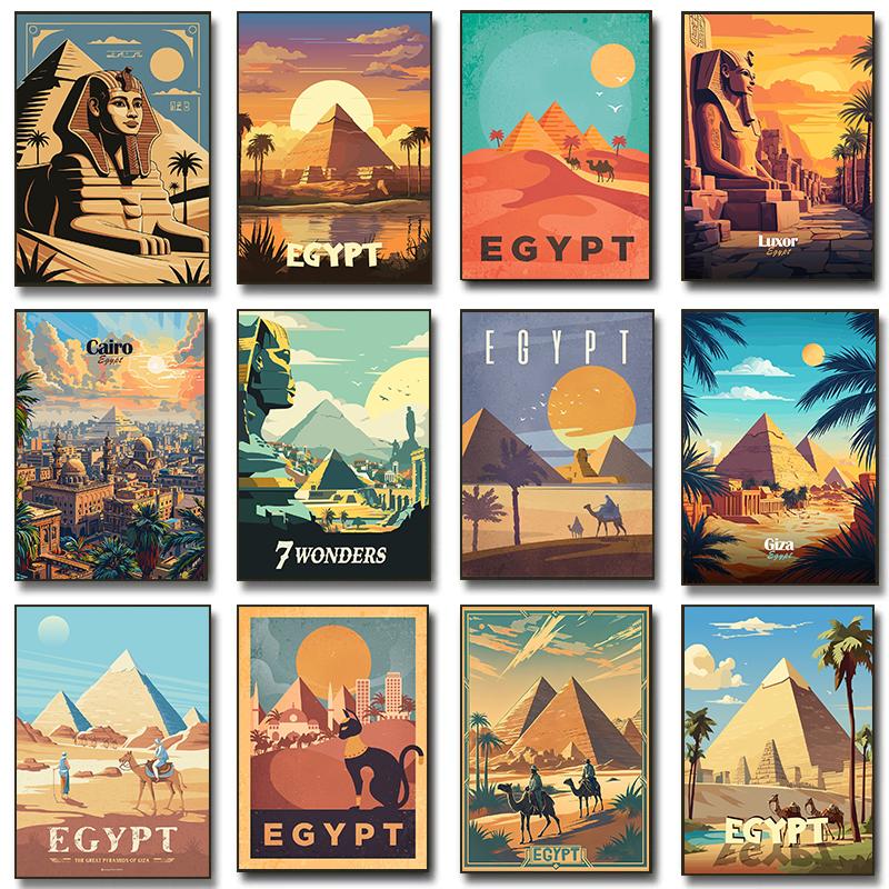Majestic Pyramids of Giza Egypt Posters Egyptian Sphinx Travel Prints Canvas Painting Wall Art Pictures Home Living Room Decor