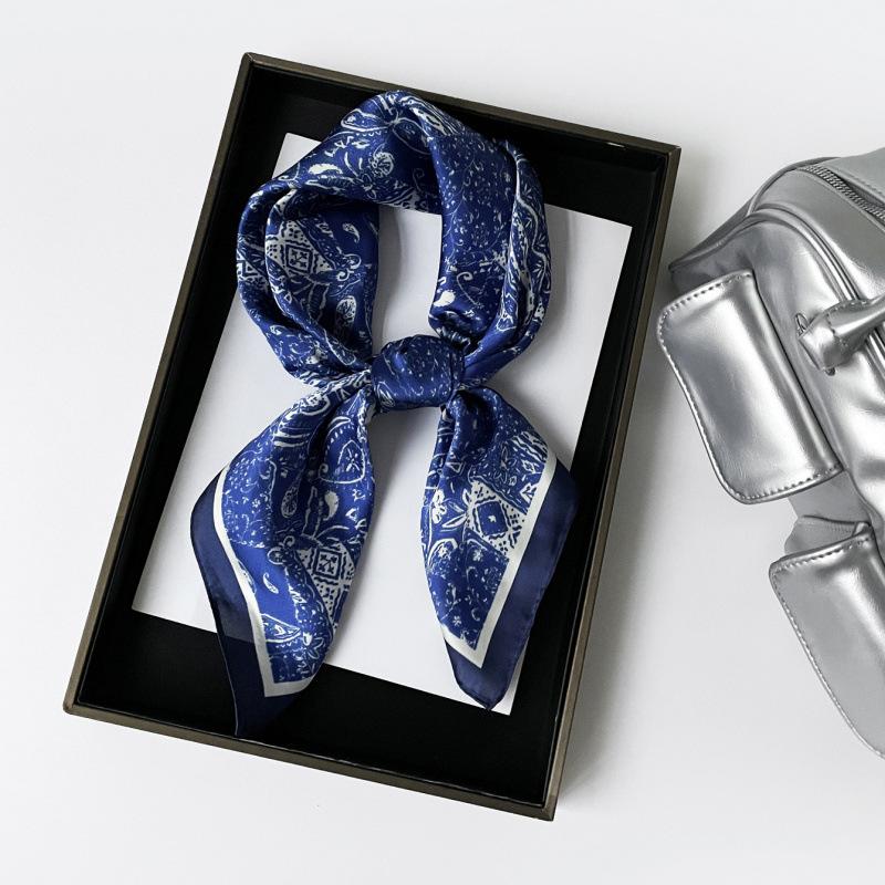 Spring New Printed Small Square Scarf Satin Chiffon Imitation Silk Material Women's Silk Scarf Shopping with High-end Wholesale