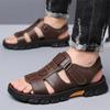 Fashion Sandals for Men High Quality Cowhide Leather Sandals Fashion Casual Beach Shoes Summer Peep Toe Men Flat Sandals Chanclas Hombre