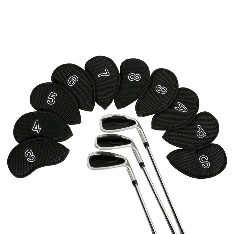 10Pcs Golf Head Headcover Sets, Mesh Fabric Golf Iron Head Covers Golf Wedges Cover with Big Numbers for Golf Club Head
