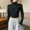 Harajuku Women Long Sleeve Slim T-Shirts Pullovers Streetwear Y2K T Shirt Spring Autumn half Turtleneck Causal Solid crop Tops