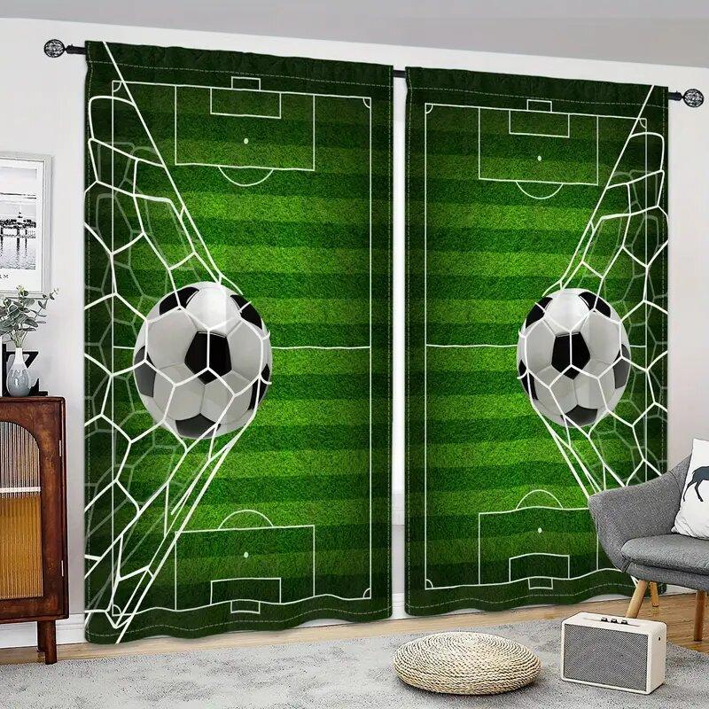 Set Of 2 Football Patterned Printed Curtains Window Decorations Home Room Curtain Made Polyester