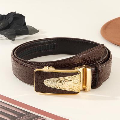 Herren Krokodilmuster Kunstleder Gürtel mit Legierungs-Automatikschließe - Retro Western Stil