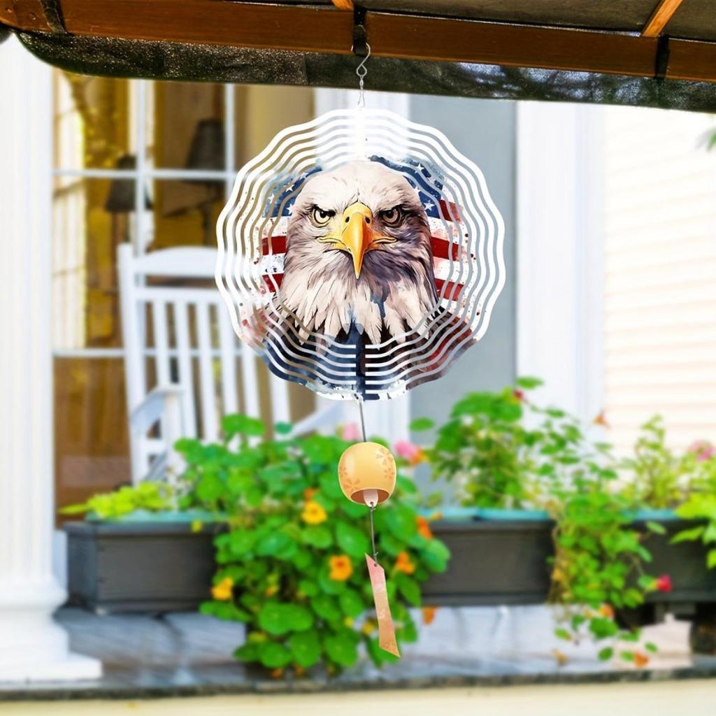 American Flag Eagle Wind Spinner Metal Garden Decor 360 Degree Rotating Outdoor Patio Holiday Ornament Patriotic Theme
