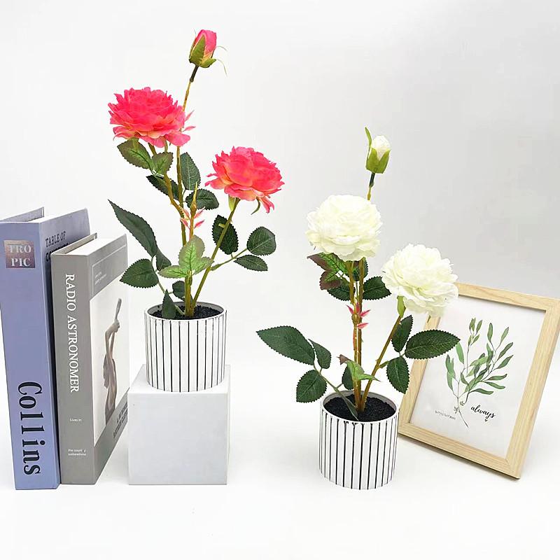 Peony Artificial Flower Pot With Blooming Buds For Home Decor And Gift