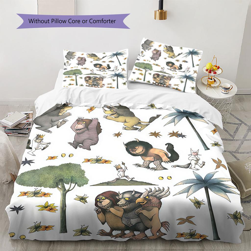 Where the Wild Things Are Pattern Bedding,Quilt Set Quilt Cover Pillowcase Home Birthday Gift(1 * Duvet Cover + 2 * Pillowcase, Without Core)