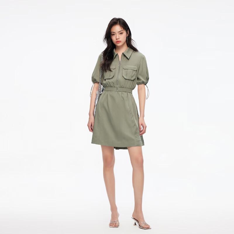 ONLY Women's Faux Two-Piece Short Sleeve Waist-Cinching A-Line Dress