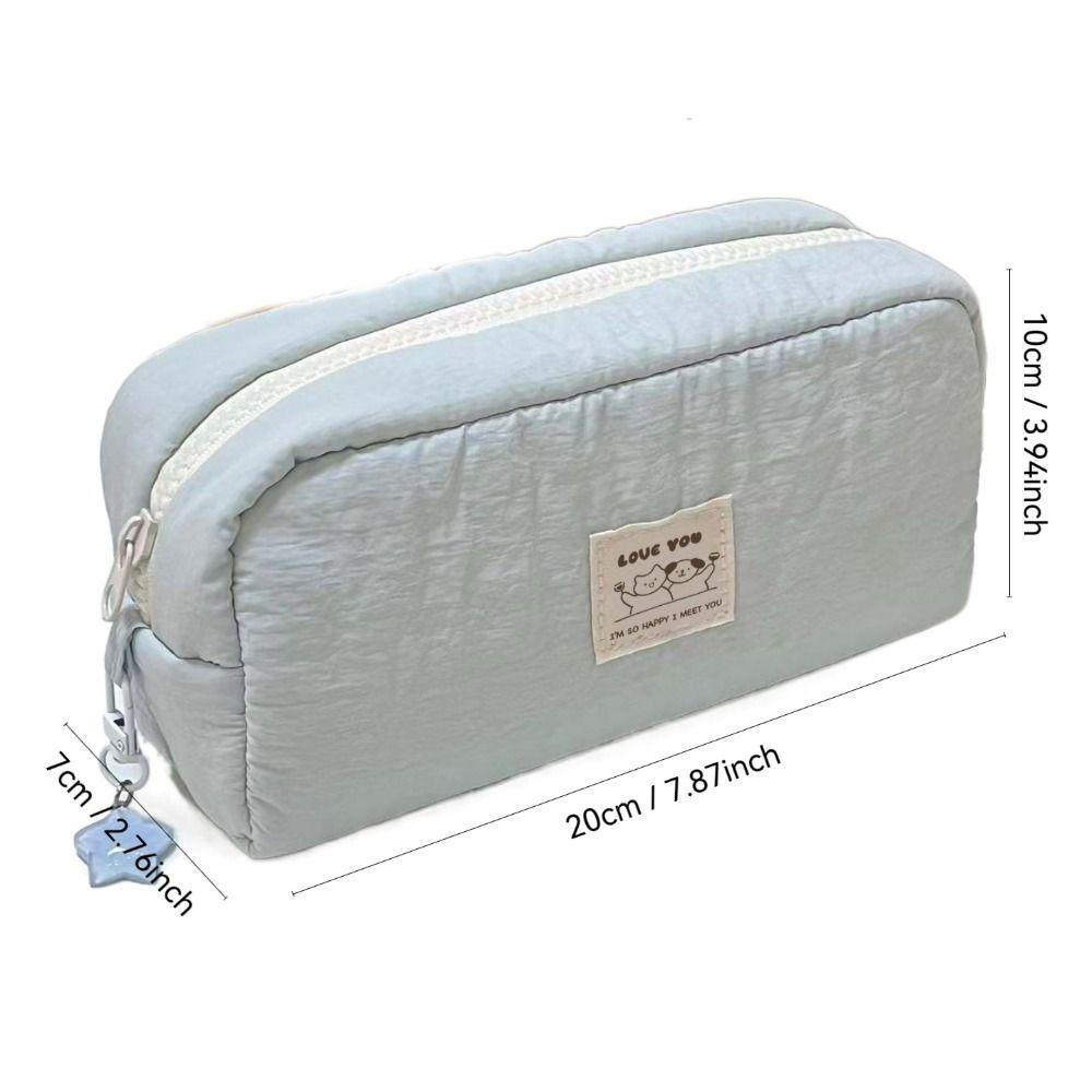 New Solid Color Pen Bag Large Capacity Canvas Pencil Case Gift Cartoon Stationery Bag Students