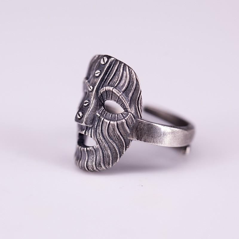 Adjustable Open Ring Men Women Vintage Distressed Face Design Copper Plated Geometric Statement